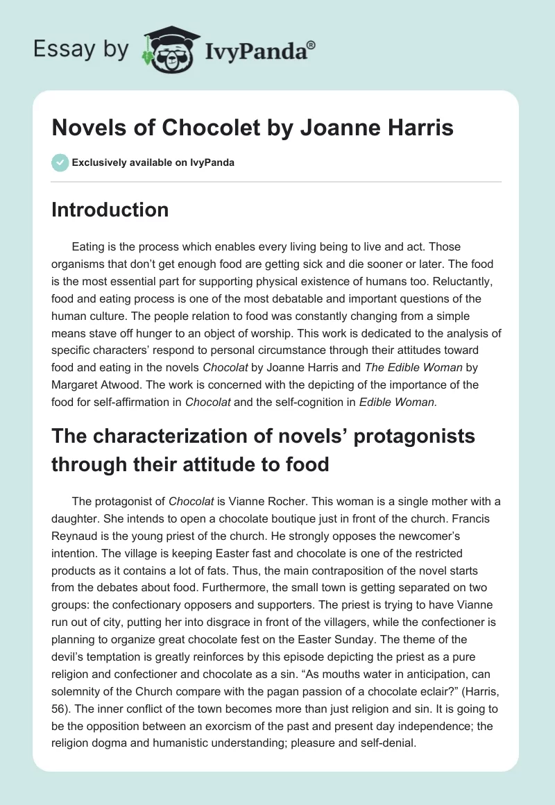 Novels of Chocolet by Joanne Harris. Page 1