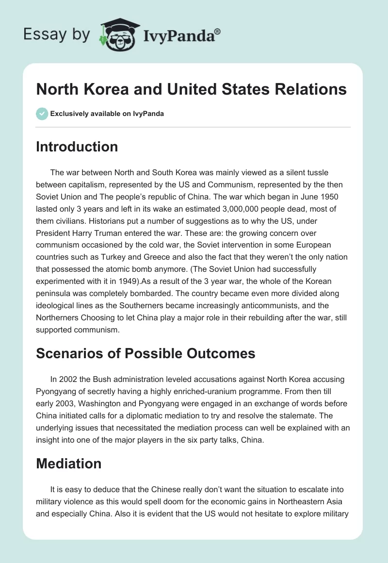 North Korea and United States Relations. Page 1