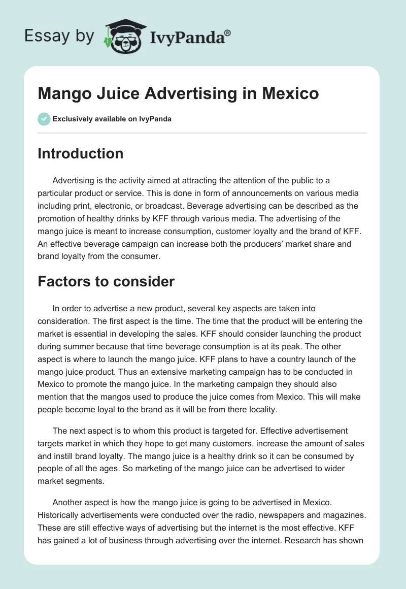 Mango Juice Advertising in Mexico. Page 1