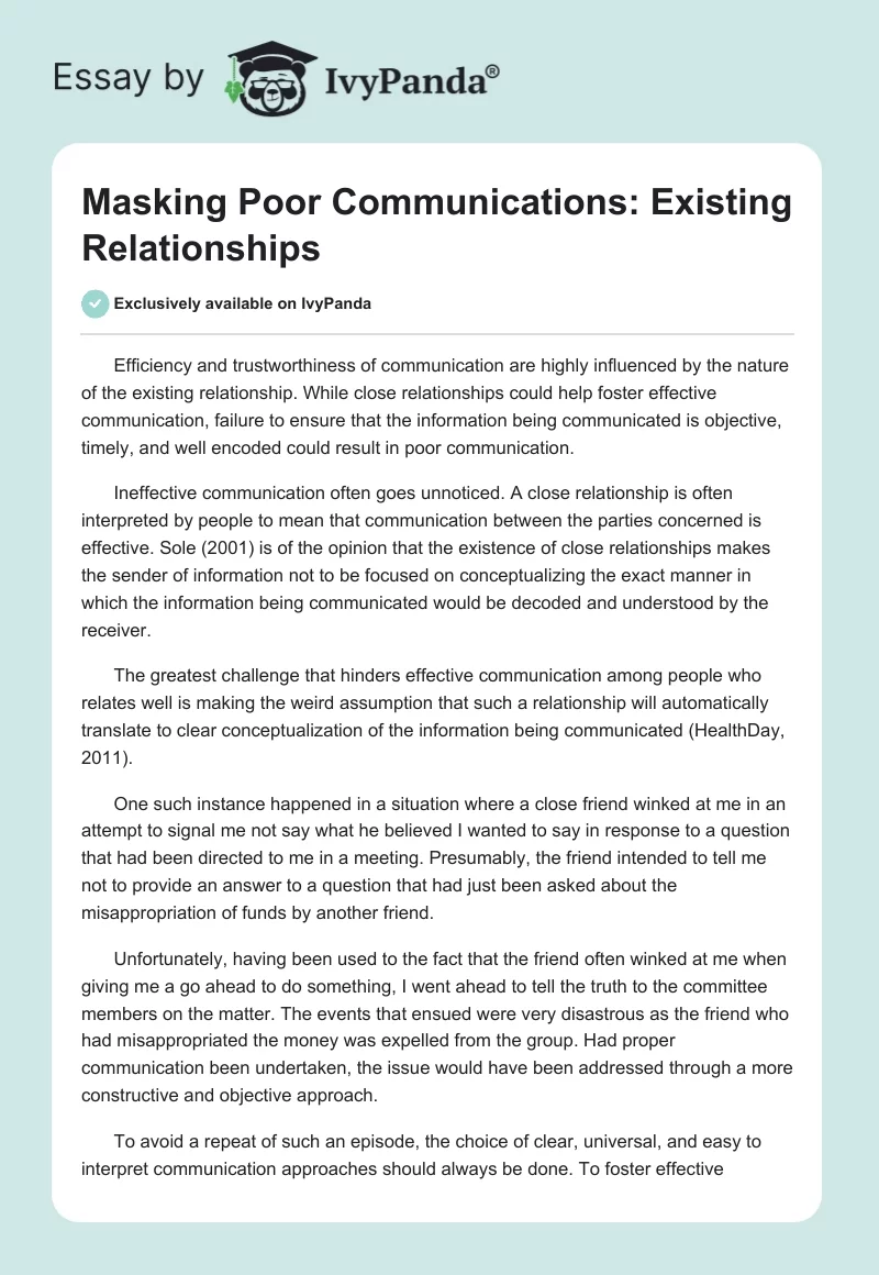 Masking Poor Communications: Existing Relationships. Page 1