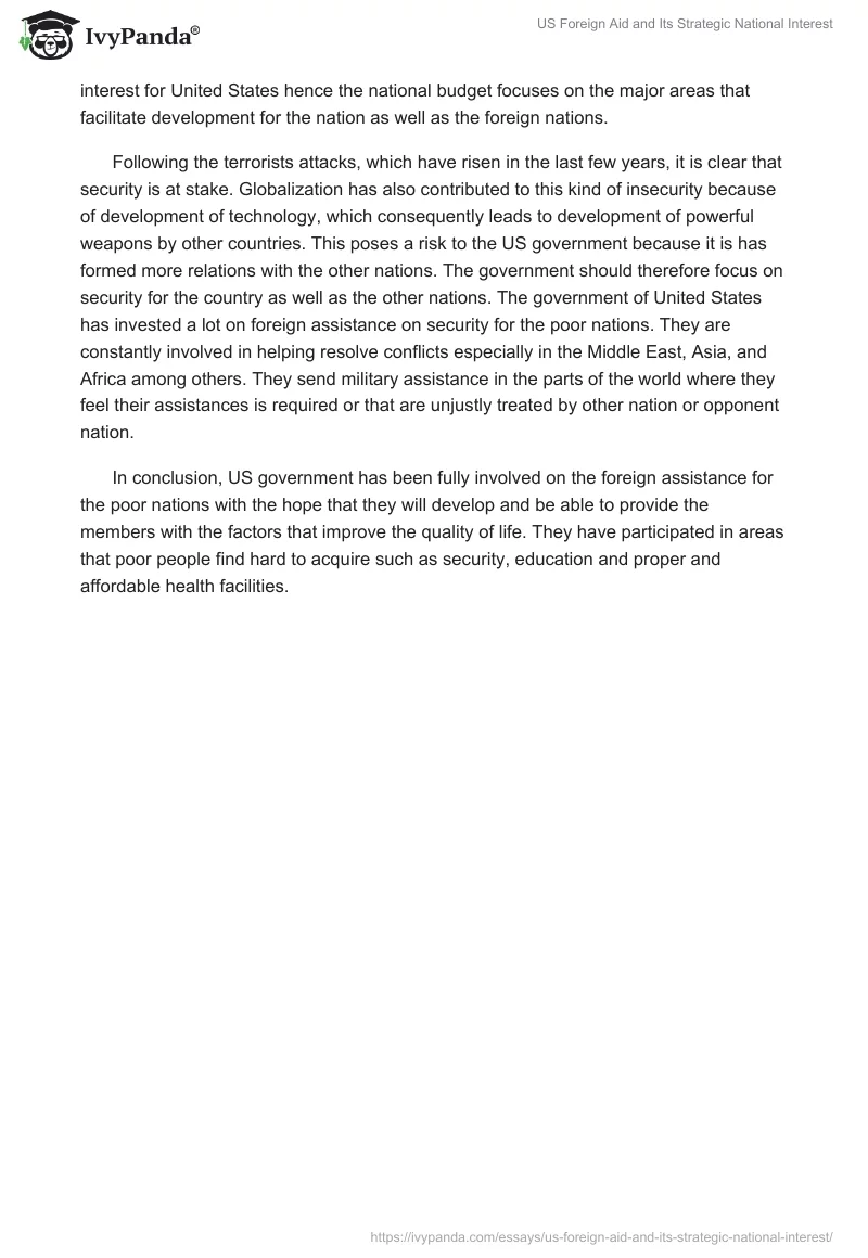 US Foreign Aid and Its Strategic National Interest. Page 2