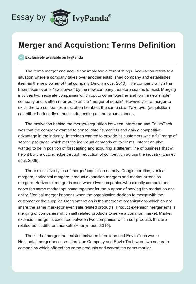 Merger and Acquistion: Terms Definition. Page 1