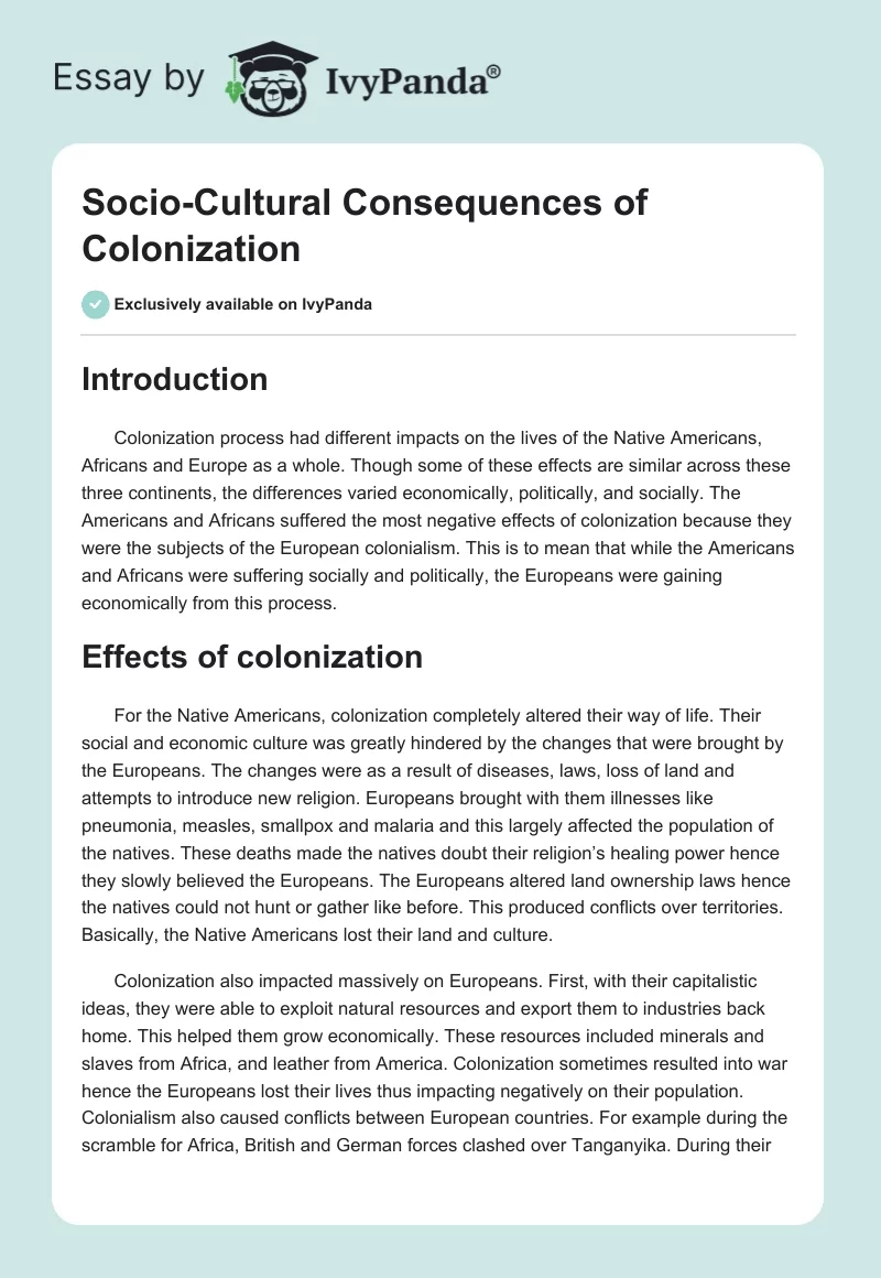 Socio-Cultural Consequences of Colonization. Page 1