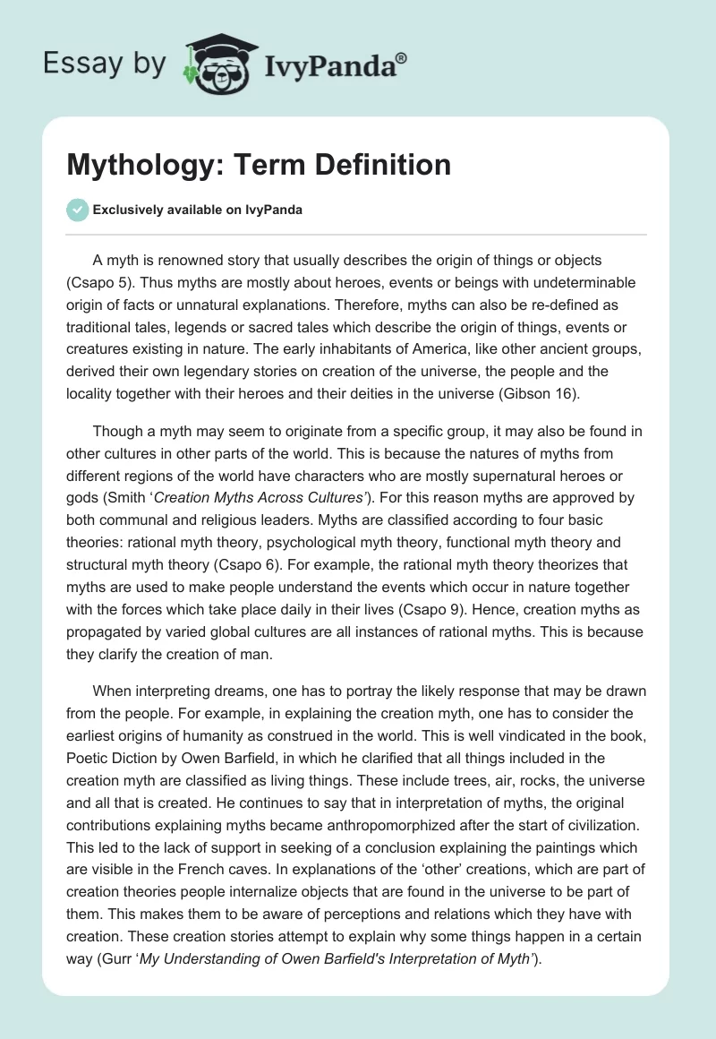 Mythology: Term Definition. Page 1