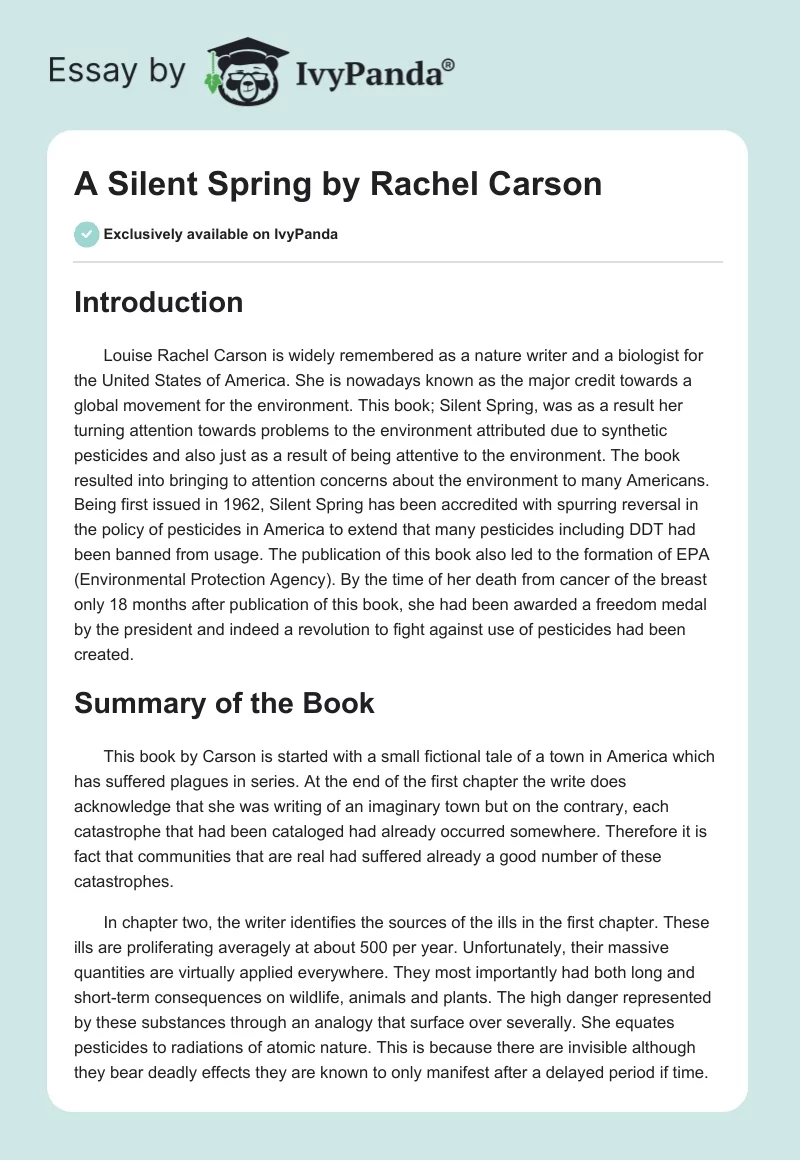 A Silent Spring by Rachel Carson. Page 1