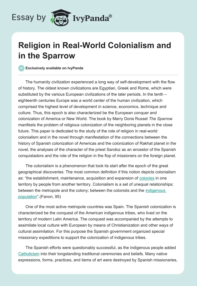 Religion in Real-World Colonialism and in the Sparrow. Page 1