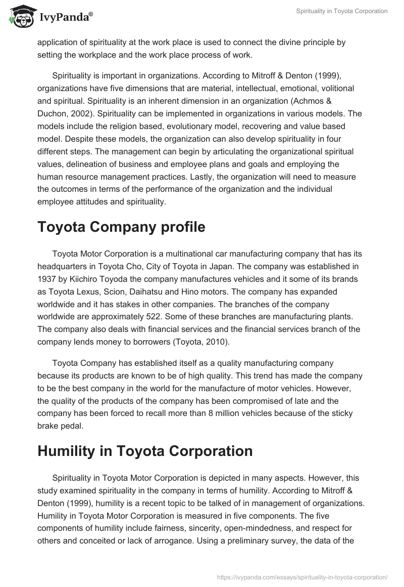 Spirituality in Toyota Corporation. Page 2