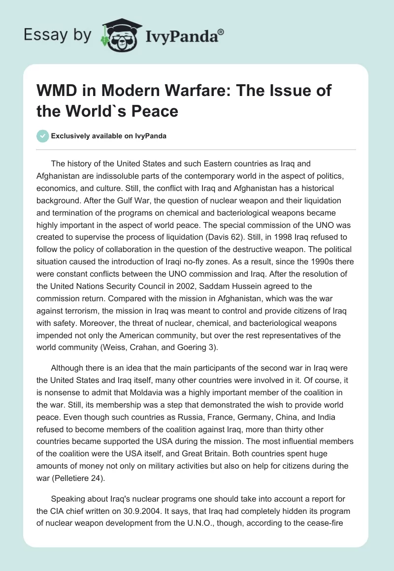 WMD in Modern Warfare: The Issue of the World`s Peace. Page 1