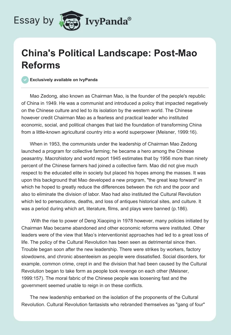 China's Political Landscape: Post-Mao Reforms. Page 1
