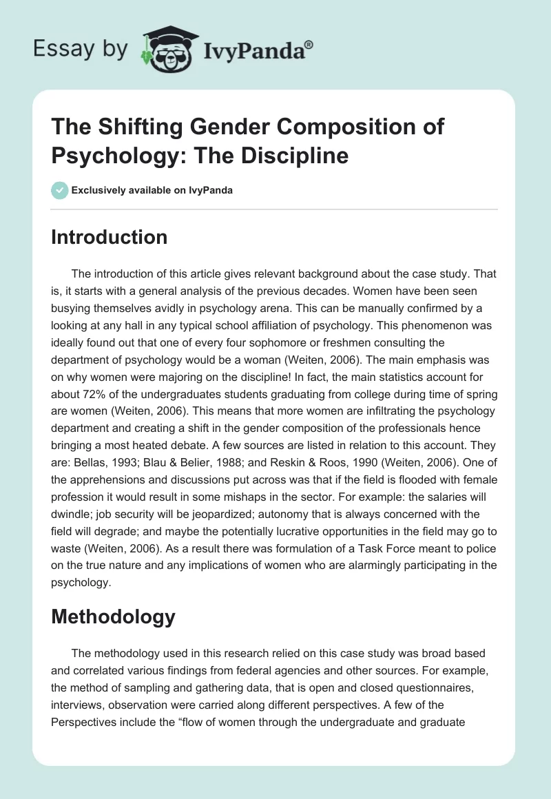 The Shifting Gender Composition of Psychology: The Discipline. Page 1