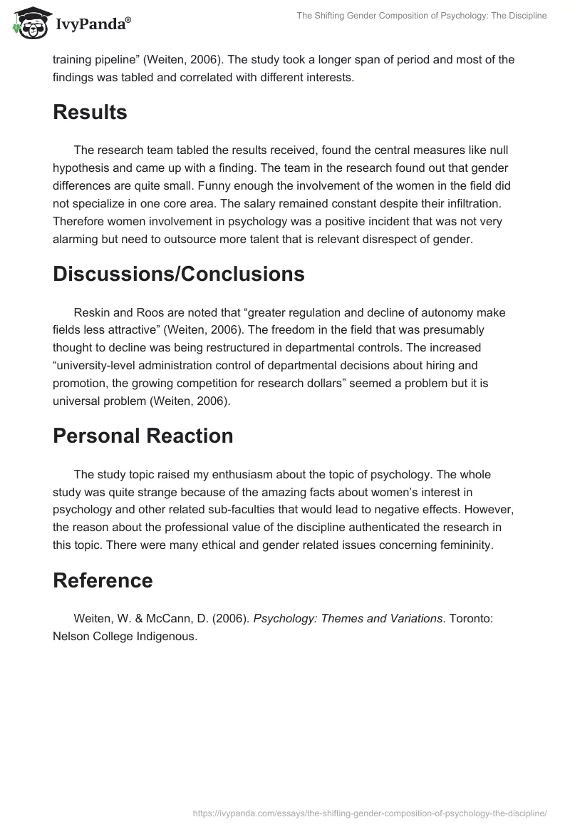 The Shifting Gender Composition of Psychology: The Discipline. Page 2