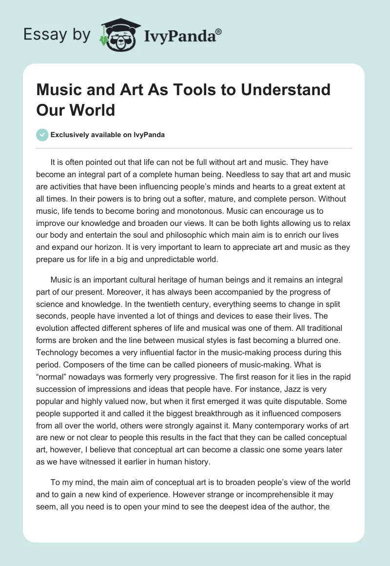 Music and Art As Tools to Understand Our World. Page 1