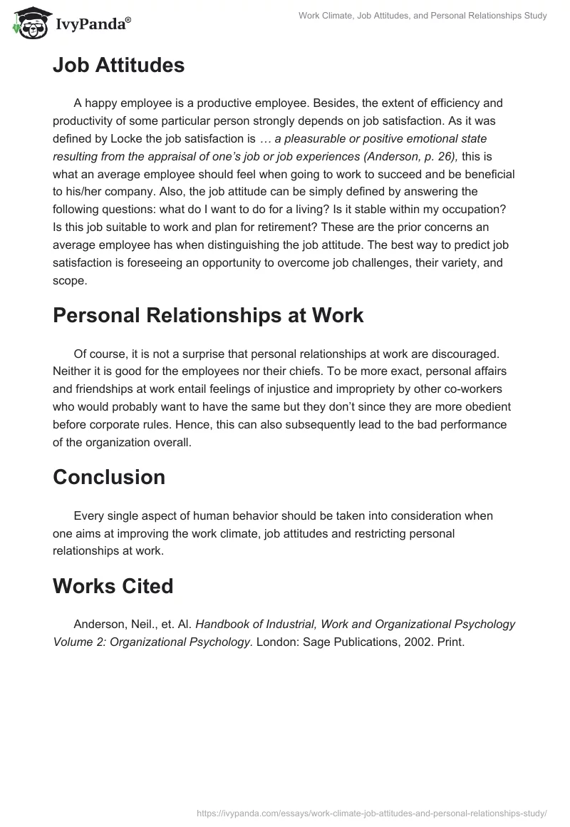 Work Climate, Job Attitudes, and Personal Relationships Study. Page 2