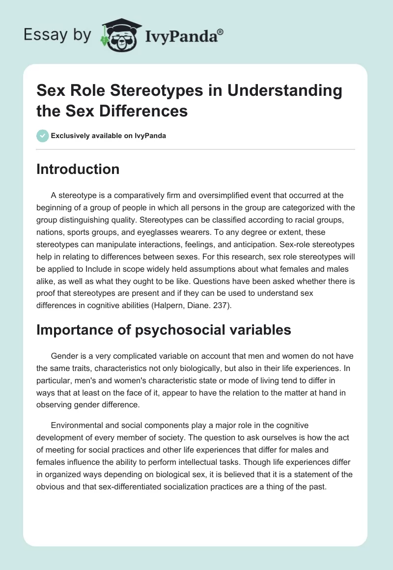 Sex Role Stereotypes in Understanding the Sex Differences. Page 1