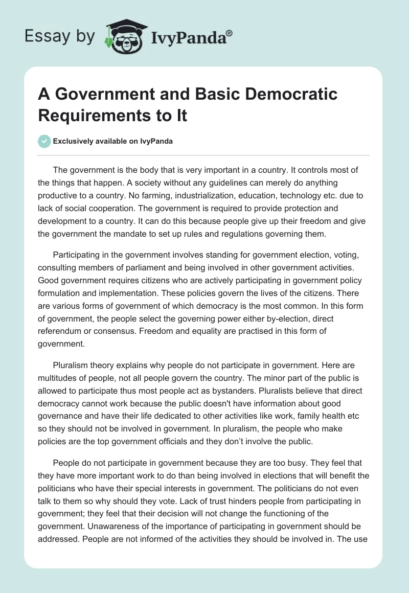 essay on democratic government in english