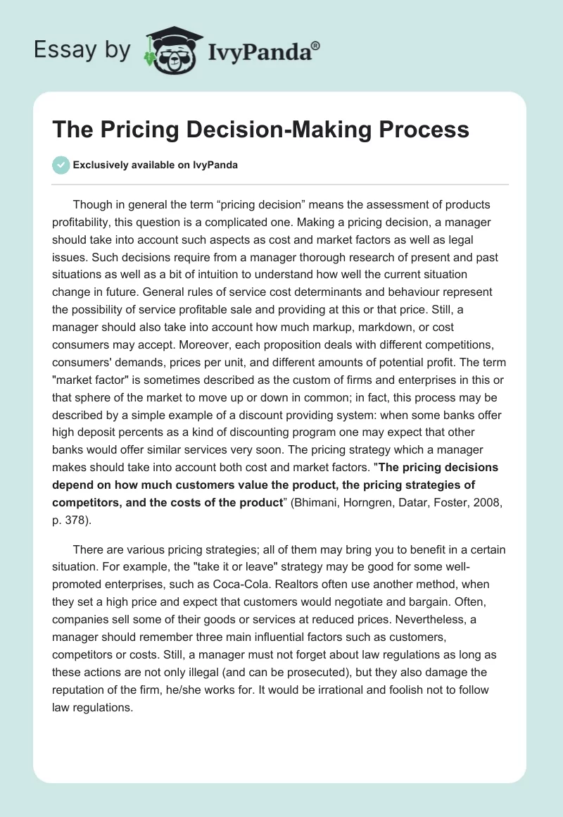 The Pricing Decision-Making Process. Page 1