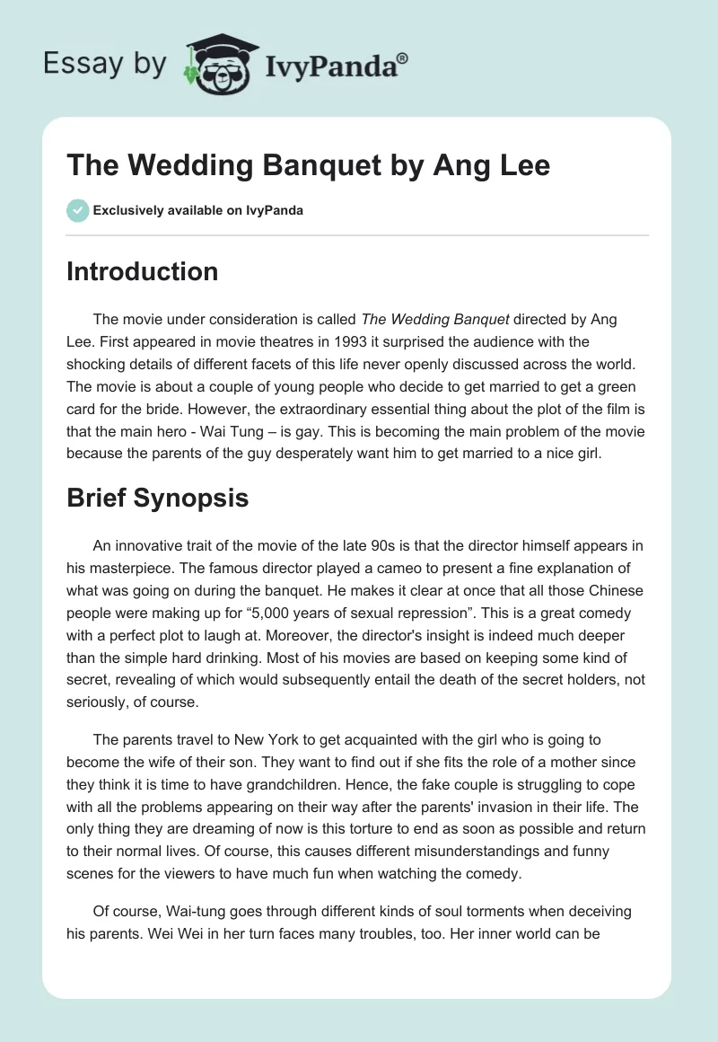 "The Wedding Banquet" by Ang Lee. Page 1