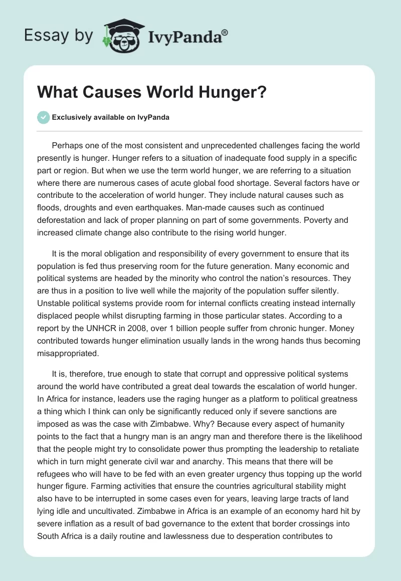 What Causes World Hunger?. Page 1