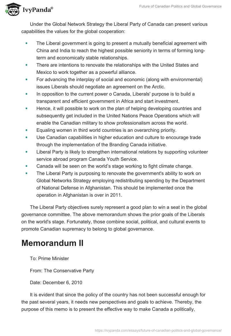 Future of Canadian Politics and Global Governance. Page 2