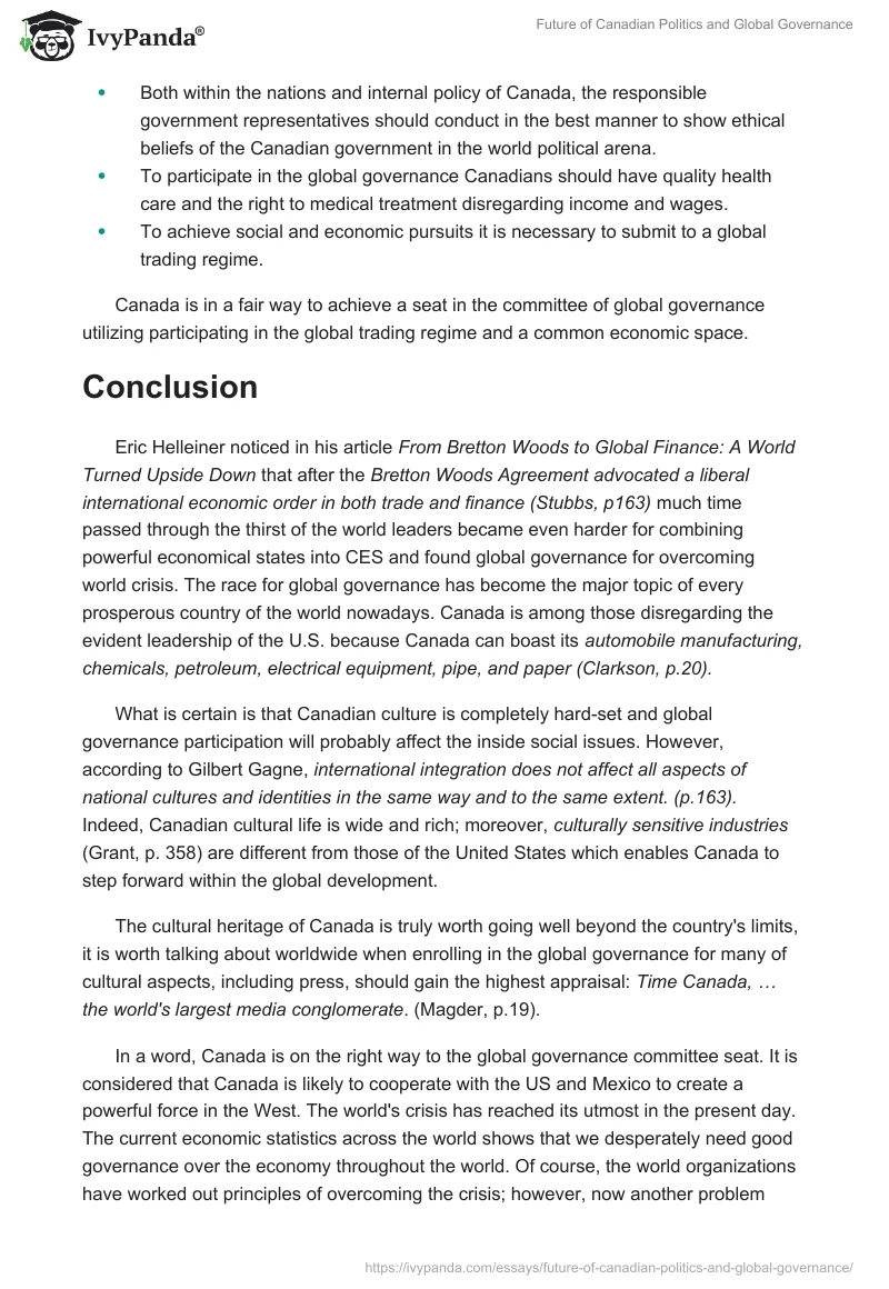 Future of Canadian Politics and Global Governance. Page 4