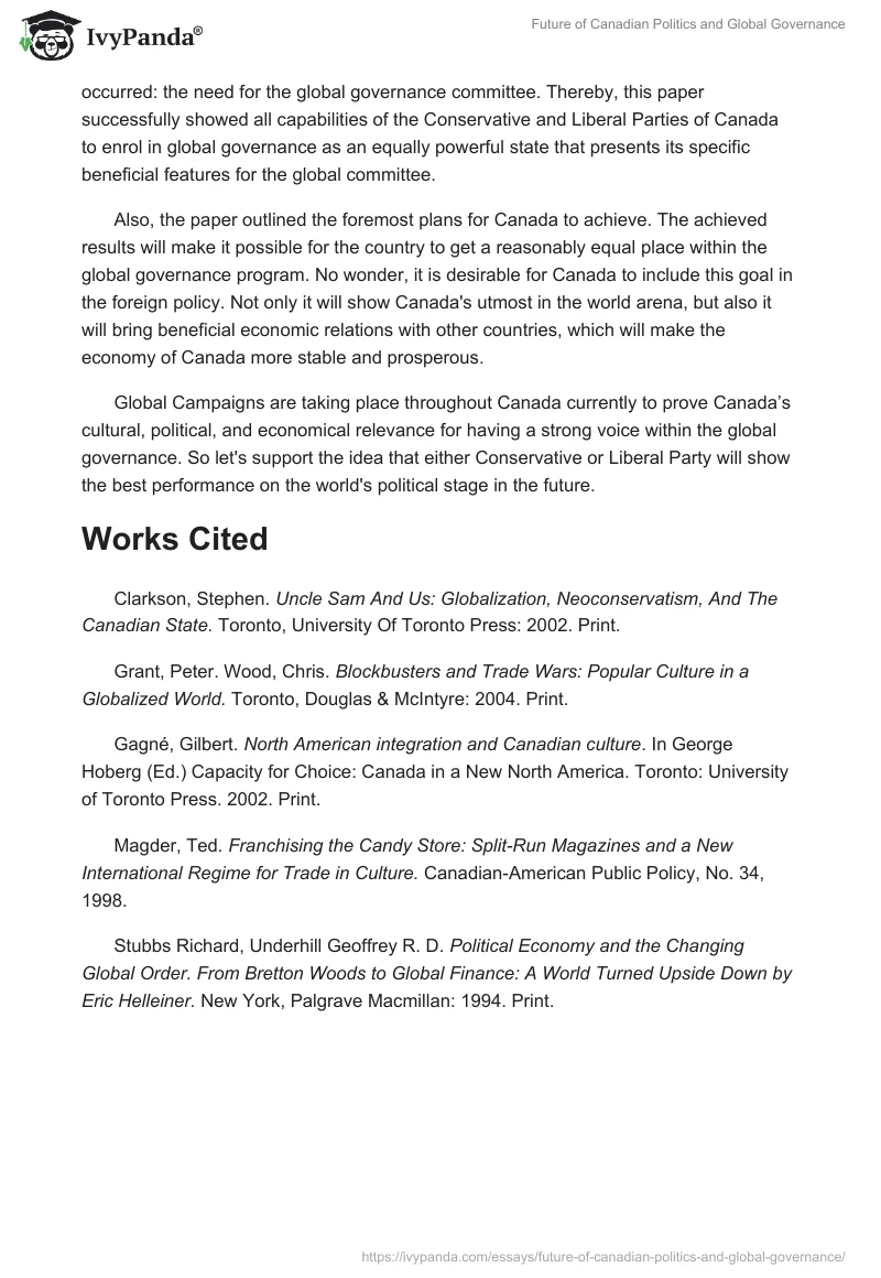 Future of Canadian Politics and Global Governance. Page 5