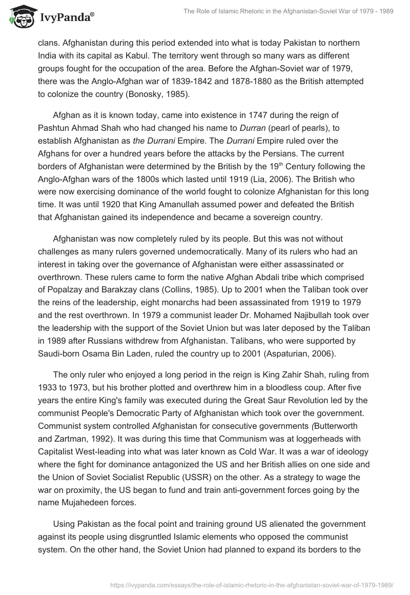 The Role of Islamic Rhetoric in the Afghanistan-Soviet War of 1979 - 1989. Page 2