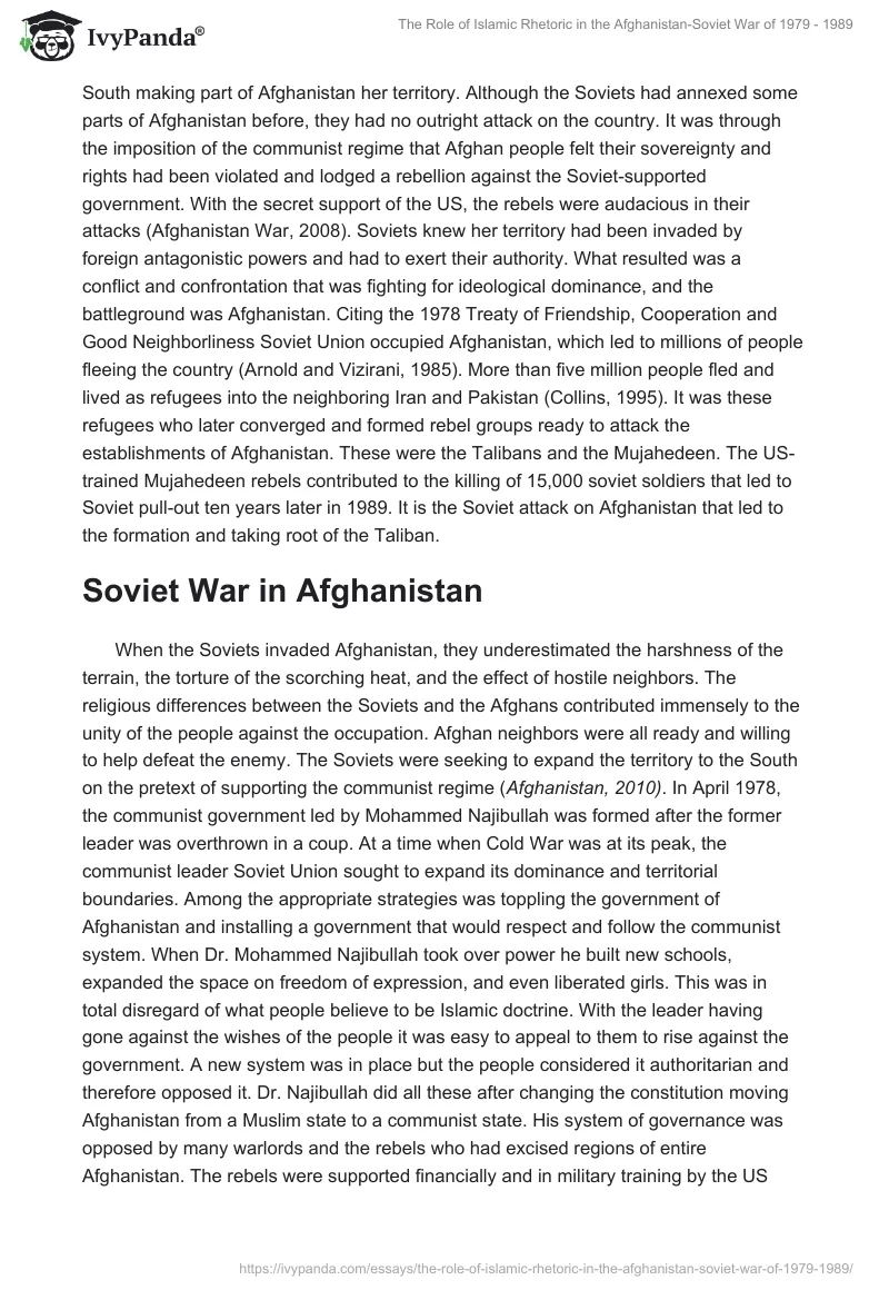 The Role of Islamic Rhetoric in the Afghanistan-Soviet War of 1979 - 1989. Page 3