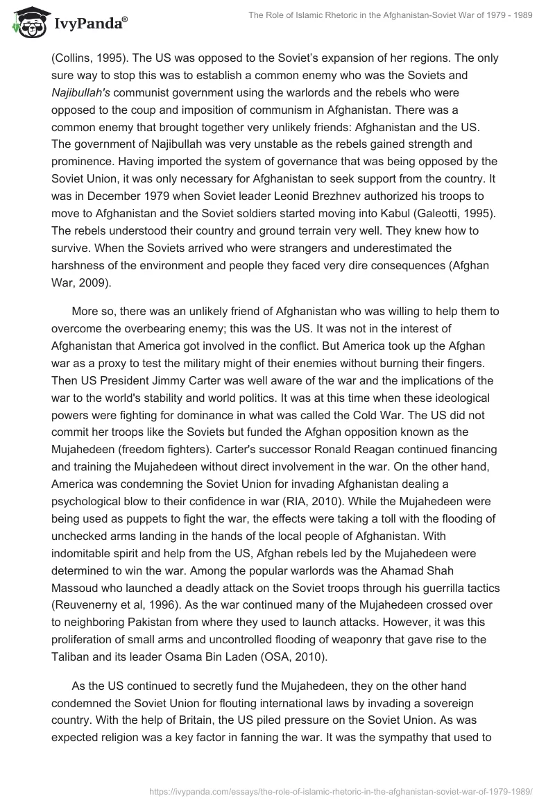 The Role of Islamic Rhetoric in the Afghanistan-Soviet War of 1979 - 1989. Page 4