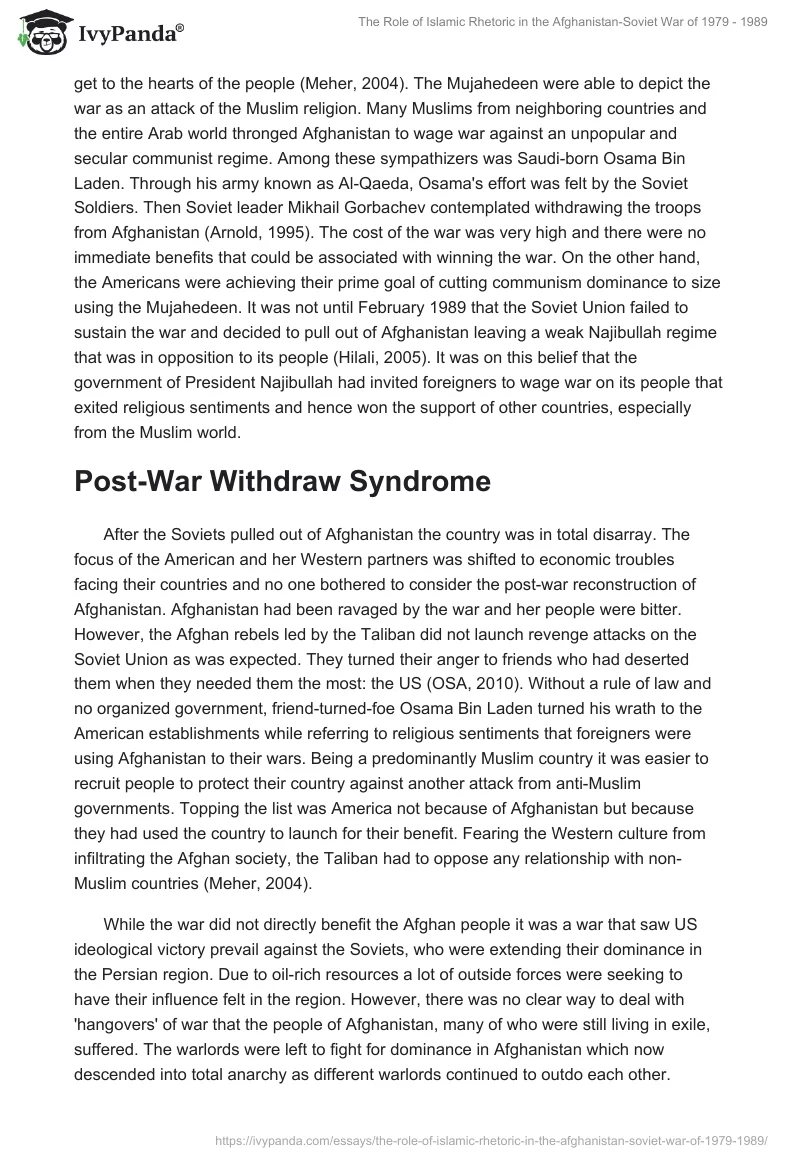The Role of Islamic Rhetoric in the Afghanistan-Soviet War of 1979 - 1989. Page 5