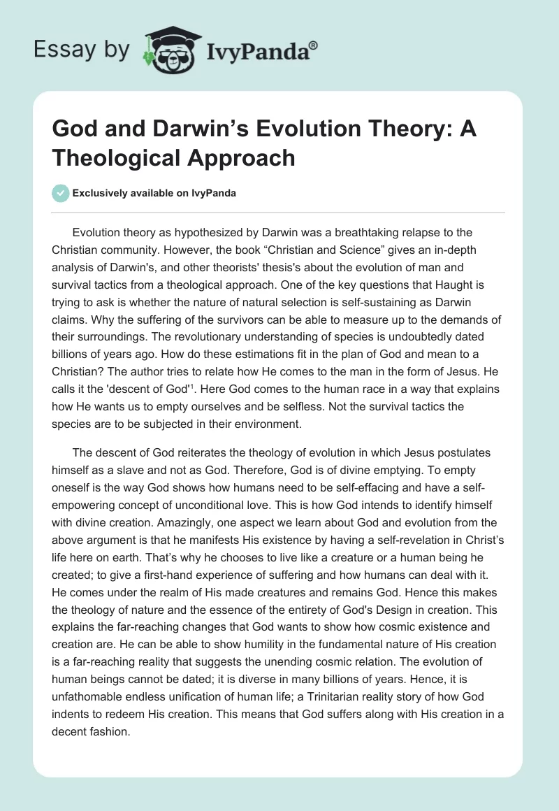 God and Darwin’s Evolution Theory: A Theological Approach. Page 1