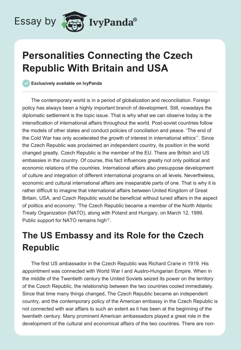 Personalities Connecting the Czech Republic With Britain and USA. Page 1