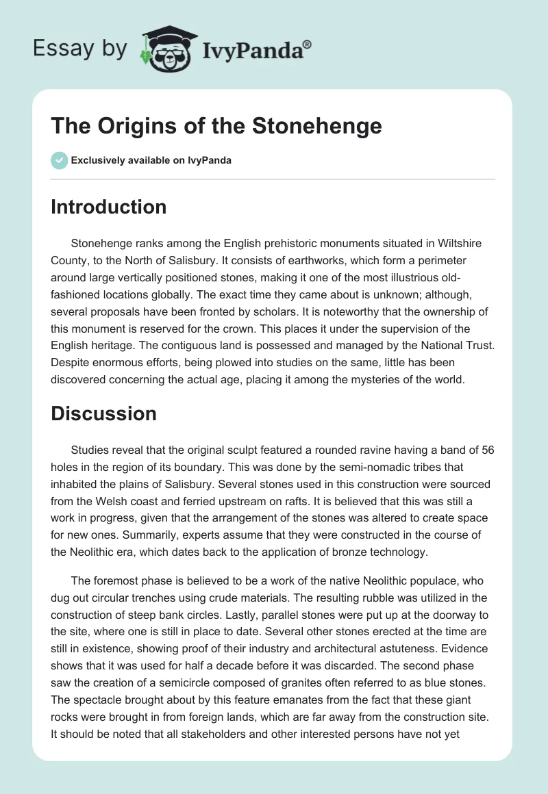 The Origins of the Stonehenge. Page 1