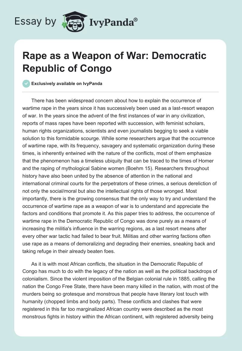 Rape as a Weapon of War: Democratic Republic of Congo. Page 1