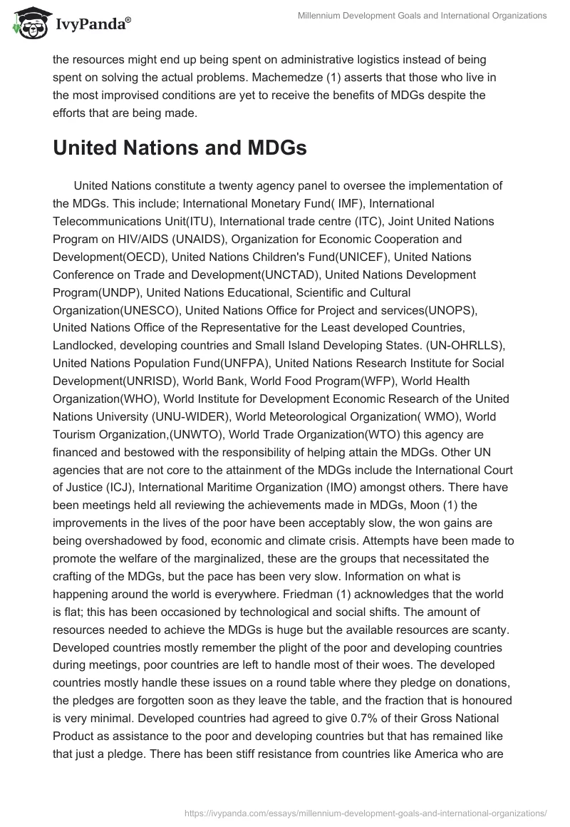 Millennium Development Goals and International Organizations. Page 2