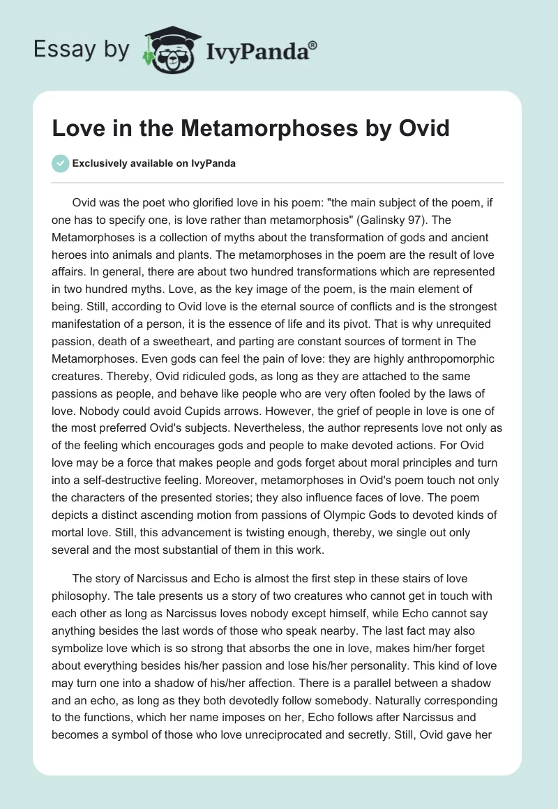 Love in the "Metamorphoses" by Ovid. Page 1