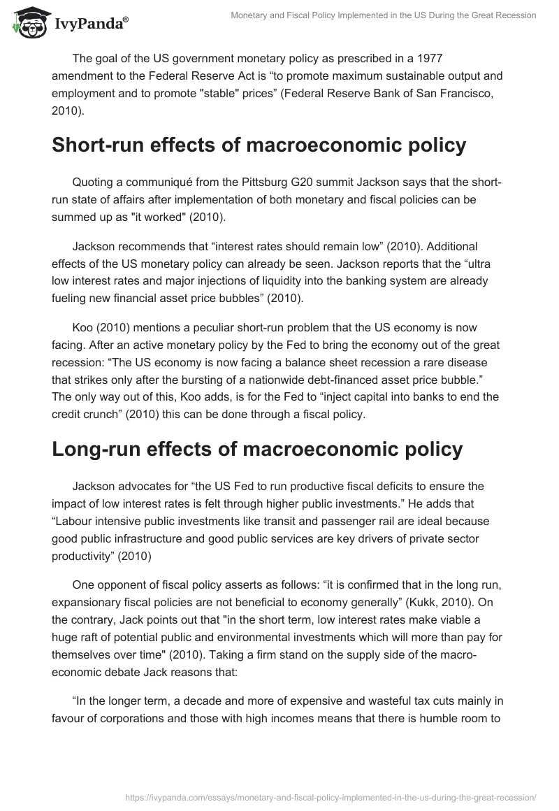 Monetary and Fiscal Policy Implemented in the US During the Great Recession. Page 3