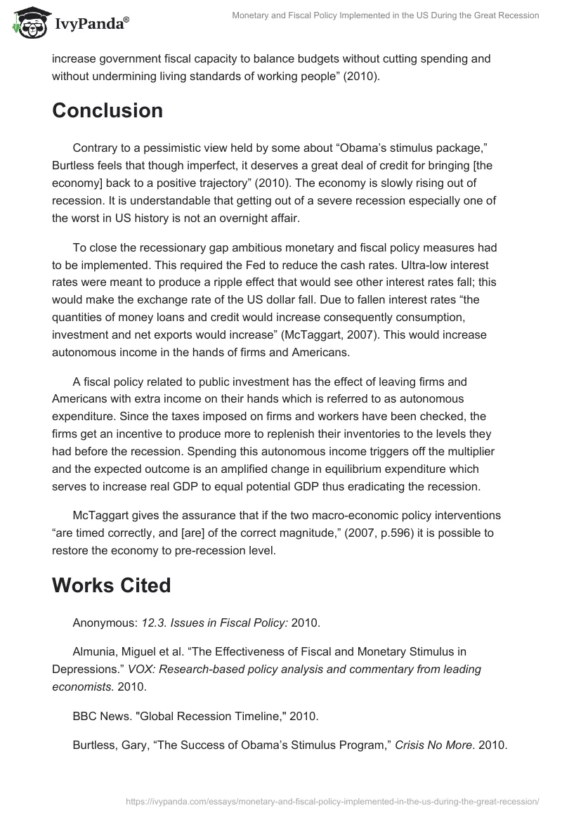 Monetary and Fiscal Policy Implemented in the US During the Great Recession. Page 4