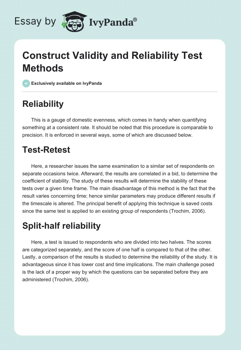 Construct Validity and Reliability Test Methods. Page 1