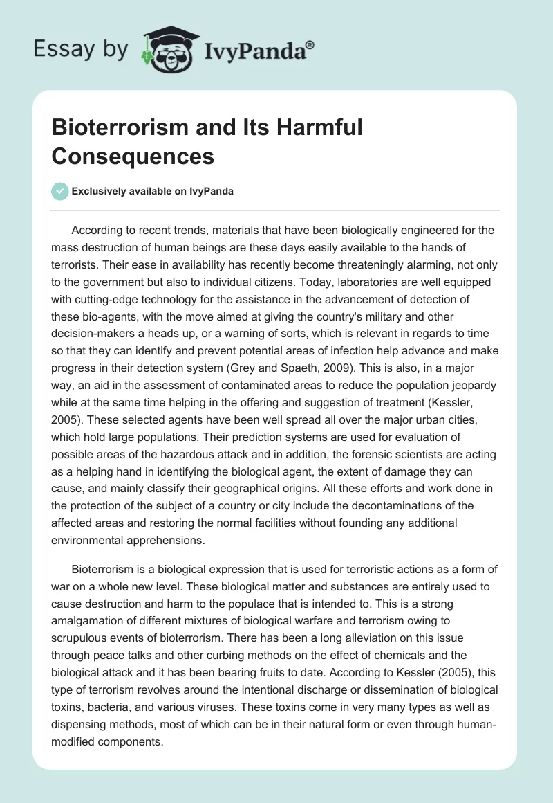 Bioterrorism and Its Harmful Consequences. Page 1