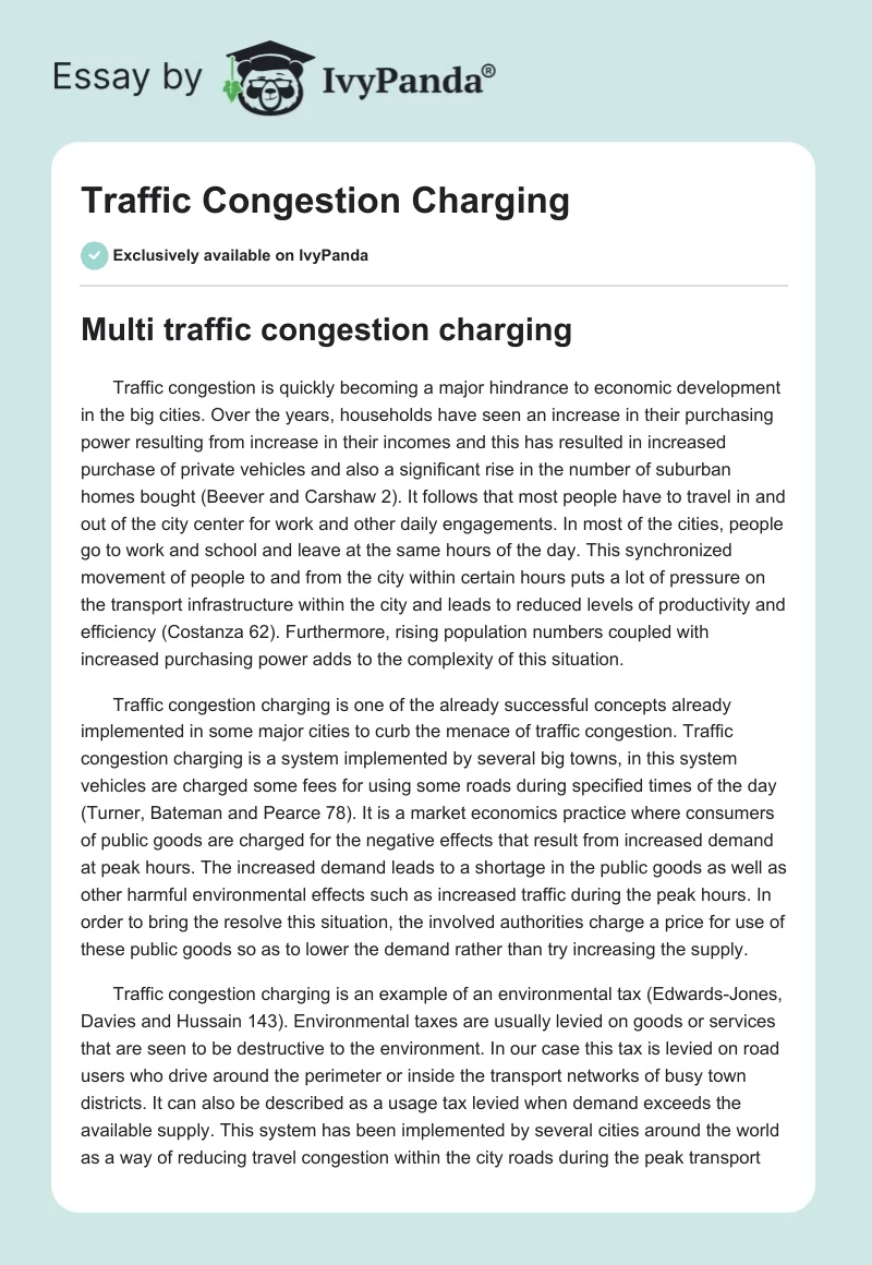 Traffic Congestion Charging. Page 1