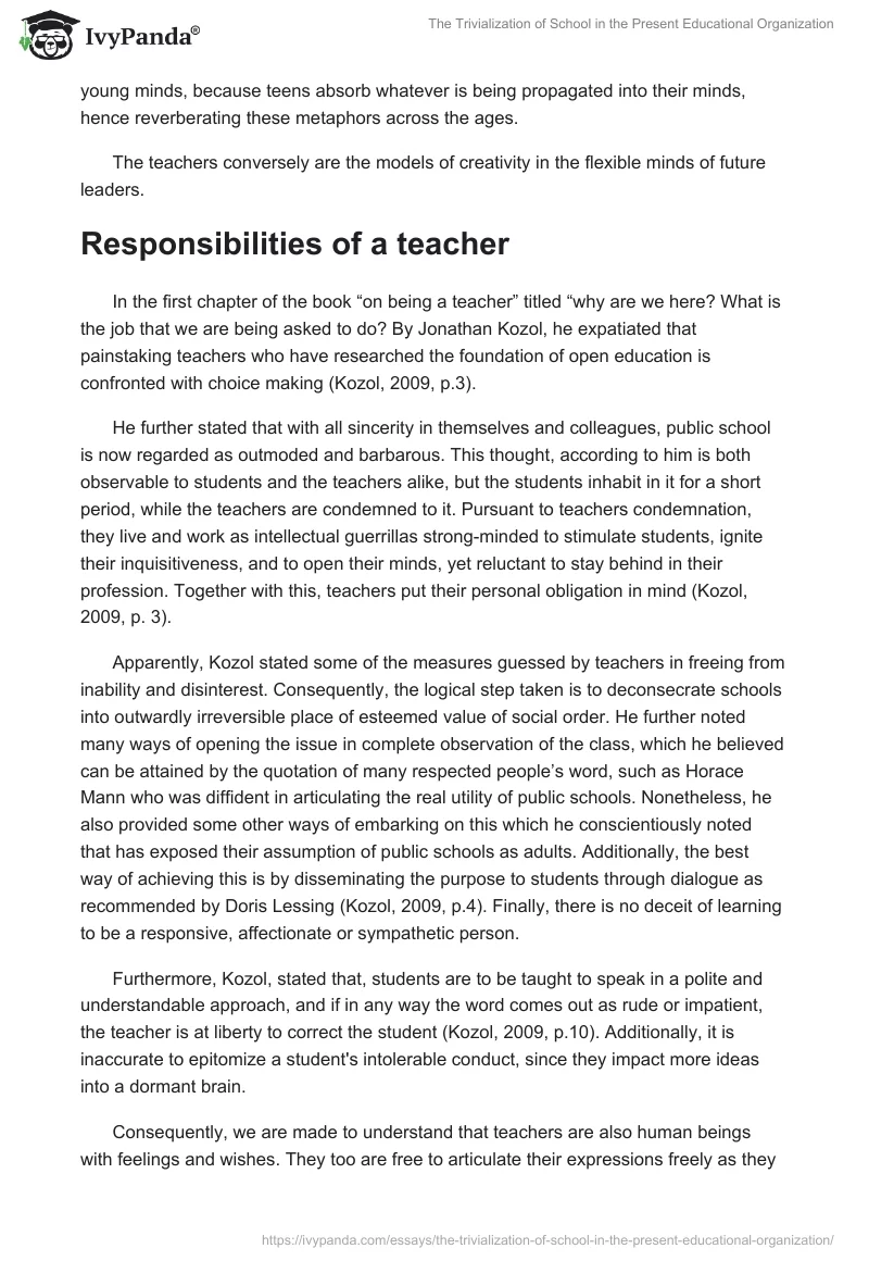 The Trivialization of School in the Present Educational Organization. Page 2