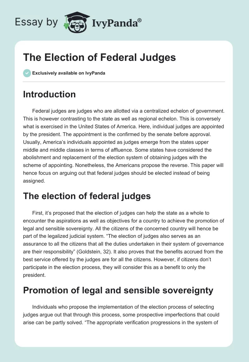 The Election of Federal Judges. Page 1