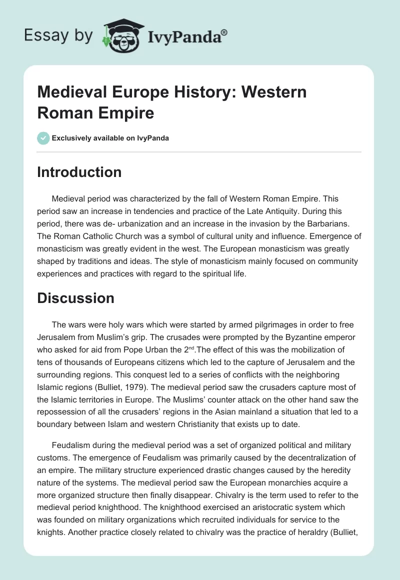 Medieval Europe History: Western Roman Empire. Page 1