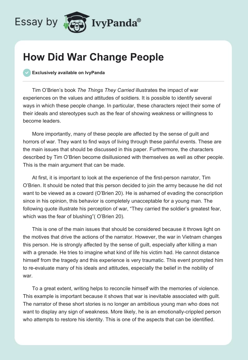 How Did War Change People. Page 1