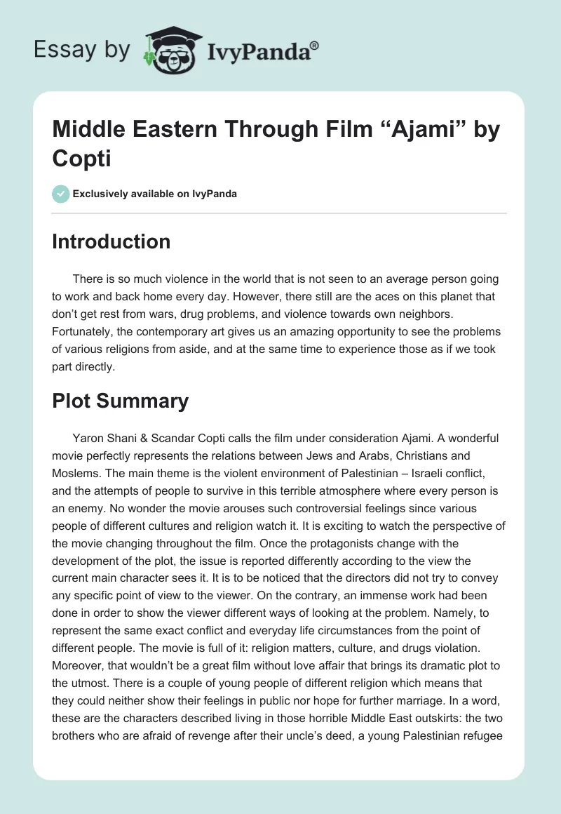 Middle Eastern Through Film “Ajami” by Copti. Page 1