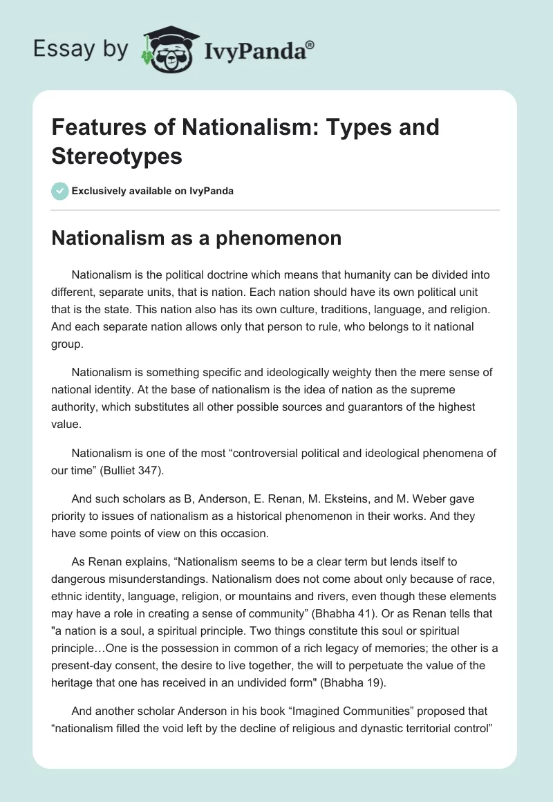 Features of Nationalism: Types and Stereotypes. Page 1