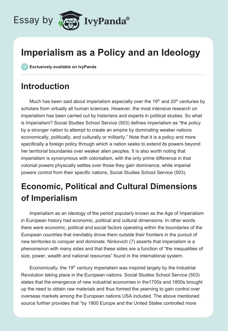 Imperialism as a Policy and an Ideology. Page 1