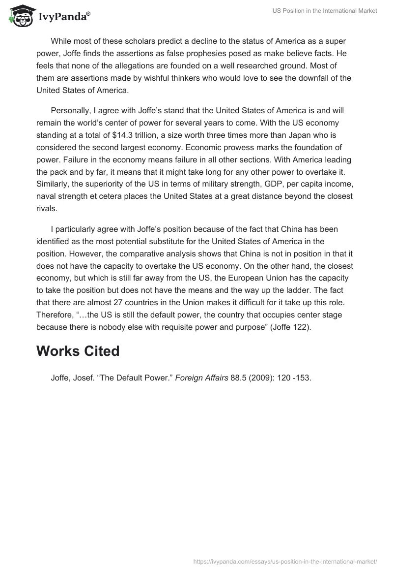 US Position in the International Market. Page 2