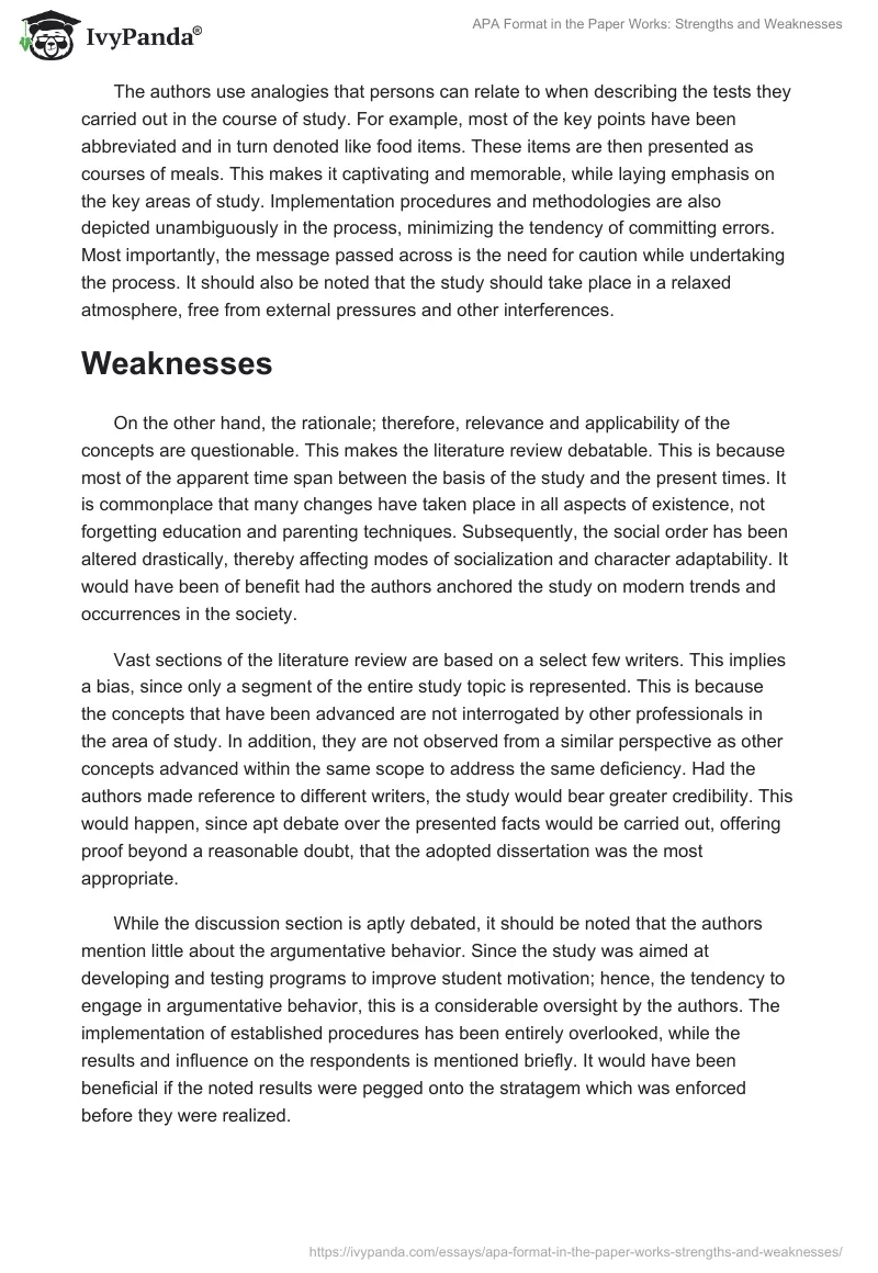 APA Format in the Paper Works: Strengths and Weaknesses. Page 2
