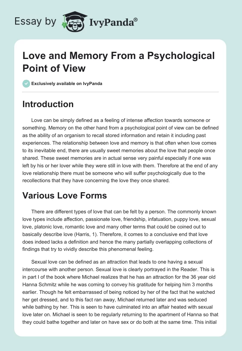 Love and Memory From a Psychological Point of View. Page 1